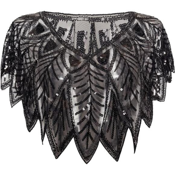 1920s Shawl Wraps Sequin Beaded Evening Cape Bridal Shawl